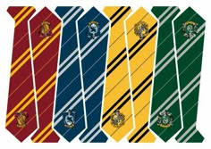 six harry potter ties are lined up in different colors and designs, all with the sly crest on them