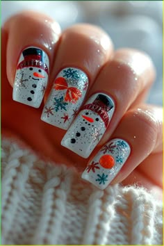 Are you ready to step up your nail game this holiday season? Transform your look with adorable Frosty the Snowman nails! This fun and festive nail art tutorial will show you how to create a winter wonderland on your fingertips. Whether you're off to a holiday party or just getting into the seasonal spirit, these cute snowman nails are sure to bring joy to everyone around you. Feeling inspired? Try out these frosty designs for yourself and share your snowy creations below! Snowman Nail, Snowman Nail Art, Snowman Nails, Christmas Nail Ideas, Heart Nail Designs, Nail Color Trends, Festive Nail Art, Nail Designs Tutorial