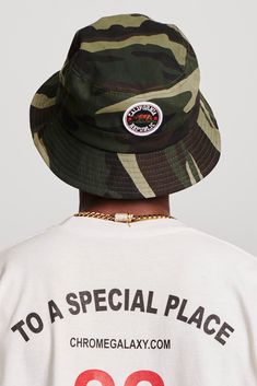 Bucket hat in green camo with orange Chrome Galaxy logo embroidery in the front, featuring CA Republic patch in the back. Orange Chrome, Galaxy Logo, Camo Hat, Camo Hats, Cool Hats, Green Camo, Logo Embroidery, Embroidery Logo, Bucket Hat