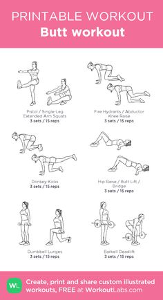 Butt workout – my custom workout created at WorkoutLabs.com • Click through to download as printable PDF! #customworkout Gentle Workout, Workout Labs, Reps And Sets, Printable Workouts, Arm Day, Lower Body Workout, I Work Out, Work It