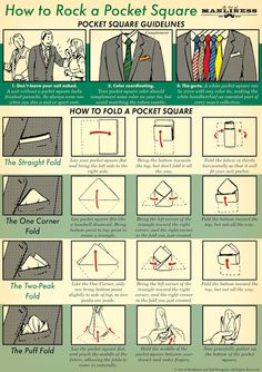 This illustrated guide shows you how to pick the right pocket square for your outfit, as well as how to fold it. Papa Tag, Pocket Square Guide, Pocket Square Folds, Pocket Square Styles, Square Pocket, Floral Pocket, Silk Pocket Square