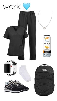 a woman's work outfit is shown with shoes, backpack and other items to wear