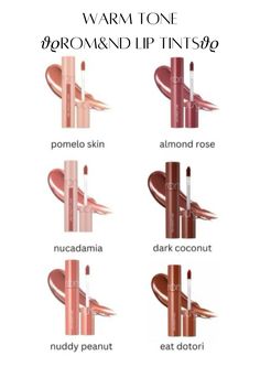 Korean liptint warm undertone kbeauty makeup lipglos lip tint #korean #liptint #lipgloss #makeup #romand #oliveyoungaffiliate Warm Tone Lip Tint, Romand Lip Tint Warm Tone, Rom&nd Lip Tint Warm Tone, Warm Tone Lipstick Shades, Warm Undertone Makeup, Warm Tone Lipstick, Olive Skin Tone Makeup