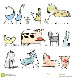 cartoon animals and birds in different poses