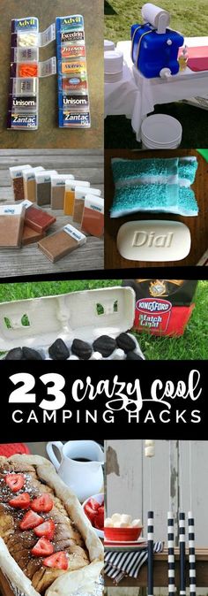 the collage shows several different types of camping hacks and how to use them