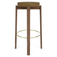 the backless bar stool with a wooden frame and upholstered seat is shown