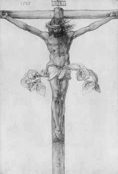 a black and white drawing of jesus on the cross