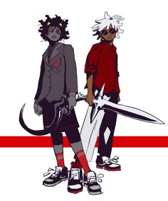 two anime characters with swords in their hands