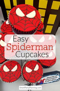 easy spiderman cupcakes with the title overlay