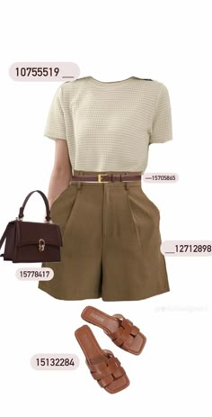 Casual Chic Outfits, Corporate Outfits, Shein Outfits, Casual Day Outfits, Elegante Casual, Brown Shorts, Casual Chic Outfit, Looks Chic, Basic Outfits