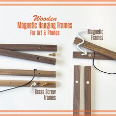 the instructions for making magnetic hanging frames for art and photos are shown here with text describing how to use them