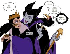 the evil queen and maleficent from disney's sleeping beauty, as depicted in this comic