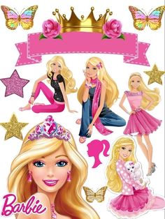 barbie dolls with pink hair and tiaras