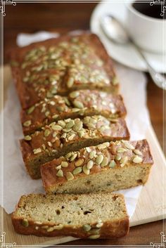 sliced loaf of banana bread on a cutting board