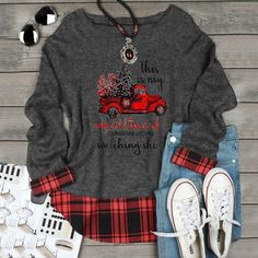 Last 2 For 2024 Season! Who Doesn't Love Their Hallmark Christmas Movies? This Stylish & Festive Shirt Has A Faux Double Layered Look From The Front As If There Is A Red & Black Plaid Shirt Underneath. Trendy Red Pickup And Christmas Tree Design. From Smoke Free Home. Check Out My Other Listings To Bundle And Save On Shipping Costs. Boutique Item/Comes With Plastic Poly Bag. ***Listing Includes Hallmark Christmas Watching Shirt Only-No Photo Props Or Accessories Included*** Boutique Outfits, Black Plaid Shirt, Chic Sweatshirt, Movie Watching, Hallmark Movie, Womens Christmas Shirts, Festival Shirts, Hallmark Christmas, Trendy Clothes For Women