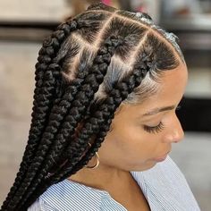 41 Large Knotless Braids Styles To Try for That Chic Look Hairstyles Indian, Big Box Braids Hairstyles, Jumbo Box Braids, Box Braids Hairstyles For Black Women, Box Braid, Box Braids Styling, Girls Hairstyles Braids, Girls Braids