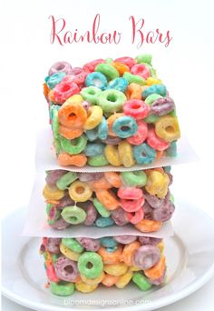 two stacks of cereal krispy kreme treats stacked on top of each other