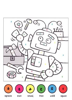 a coloring book with numbers and an image of a robot in front of the box