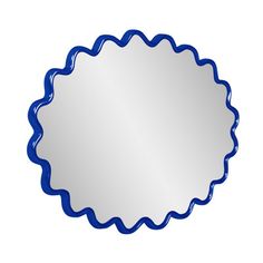 a blue scallop shaped mirror on a white background with clipping area for text