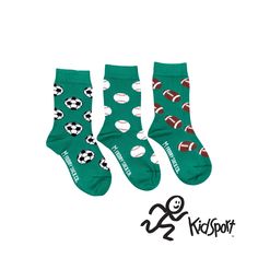 Friday Sock Co™ - Kid's Soccer, Baseball, & Football - Mismatched Socks - Organic Cotton. The socks help kids play! 50% of the profits from Kid's Soccer, Baseball, and Football socks will be donated to KidSport, Calgary. An organization that gets kids off the sidelines and into a season of sport! Friday Kid Socks come three to a pair! That's right folks. Three super fun mismatched matching socks! So... if you lose one, no sweat. If you grow another foot, you're in luck. Three socks equal one pair of awesomeness.  Mismatch the socks to uncover 6 different sock combinations! These socks feature 85% GOTS® Certified Organic Combed Cotton. The XS size includes grippy bottoms. THREE MISMATCHED SOCKS MAKE ONE PAIR  SIZING  X-Small fits approximate ages 1-2 | Infant Shoe Size 3 - 4.5  Small fits a Groom Socks, Mismatched Socks, Matching Socks, Socks Gift, Football Socks, Baby Shoe Sizes, Toddler Socks, Base Ball, Kids Soccer