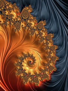 an orange and black fractal design with swirls on the bottom half of it