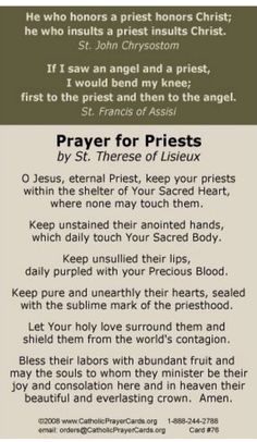 a prayer card with the words prayer for priests