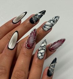 Goth Y2k Nails, Goth Chrome Nails, Cybergoth Nails, Soft Grunge Nails, Cyberpunk Nails, Tattoo Nails, Horror Nails, Beauty Hacks Nails, Gothic Nails