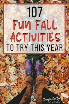 a person standing in leaves with the words 1017 fun fall activities to try this year