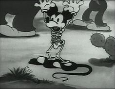 mickey mouse in skeleton costume with other cartoon characters around him and his feet on the ground