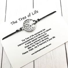 Tree of Life Bracelet, Family Tree, Adjustable Bracelet, Good Luck, Protection, Faith, Love Spiritual Friendship Bracelets As Gift, Inspirational Adjustable Friendship Bracelets As Gifts, Spiritual Waxed Cord Bracelets As Gift, Spiritual Waxed Cord Bracelets For Gift, Spiritual Waxed Cord Friendship Bracelet As Gift, Silver Friendship Bracelets With Waxed Cord As Gift, Bohemian Tree Of Life Jewelry Gift, Spiritual Tree Of Life Jewelry Gift, Spiritual Tree Of Life Necklace For Meditation