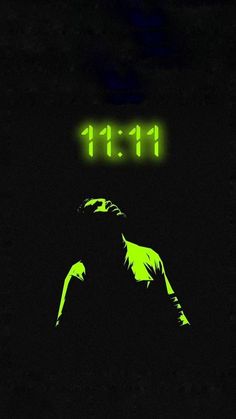 the silhouette of a man is shown in neon green on a black background with numbers