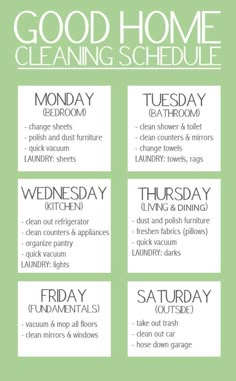 the good home cleaning schedule is shown