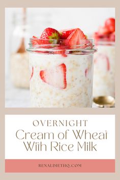 collagen overnight oats in a jar with strawberries on top and text overlay