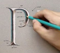 someone is drawing the letter p on paper with a pencil and some type of marker