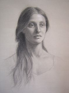 a pencil drawing of a woman with long hair