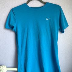 Thrift Store Find That Is Practically Brand New. No Marks, Stains, Rips Etc. Athletic Fabric. Super Comfy And Soft Blue Fitted Workout T-shirt, Blue Cotton Workout T-shirt, Blue Cotton T-shirt For Workout, Light Blue Short Sleeve Sports Top, Light Blue Short Sleeve Tops For Sports, Sporty Blue Shirt, Blue Short Sleeve Workout Top, Light Blue Short Sleeve Tops For Workout, Blue Sporty Short Sleeve Top