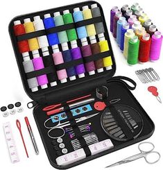 the sewing kit is packed with all kinds of thread