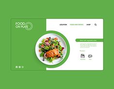 the food on plate website is displayed with green and white colors, including an image of salmon