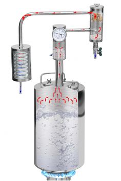 an image of a water filtrator with thermometer and gauge attached to it