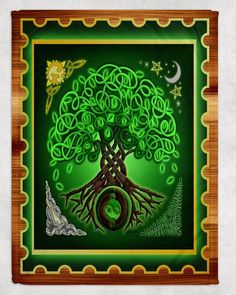 a green tree with celtic symbols on it