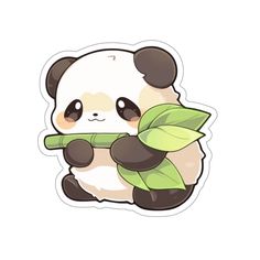 a panda bear holding a bamboo sticker