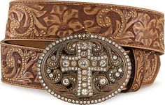 Cross Belt, Tooled Leather Belts, Cowgirl Chic, Rhinestone Cross, Leather Floral