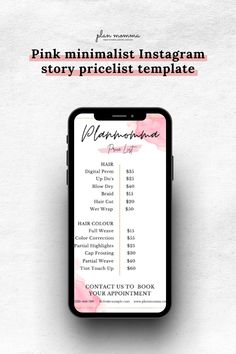 the pink minimalist instagram story is displayed on an iphone