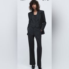 Zara Wool Blend Striped Pants Black Color Basic And Beautiful Chic Suits With Welt Pockets And Straight Leg, Zara Tailored Straight Leg Dress Pants, Chic Zara Straight Leg Pantsuit, Zara Tailored Straight Dress Pants, Zara Tailored Trousers, Zara Tailored Dress Pants For Work, Zara Pantsuit For Office, Zara Office Pantsuit, Zara Formal Pantsuit With Pockets