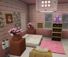 a living room filled with furniture and lots of pink flowers in vases next to a bed