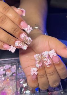 Birthday Pink Nails, 16th Birthday Nails, Junk Nails Short, Her Nails