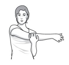 a drawing of a woman holding her arm out with both hands on the other side