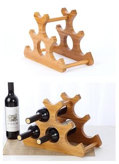 two wooden wine racks with bottles in them