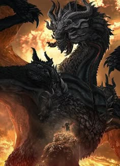 an image of a dragon in the sky with fire coming out of it's mouth