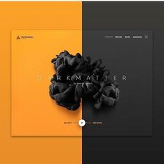 an orange and black web page with the word dark matter on it's left side